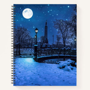 Magische Winternacht mit Sternenhimmel und Vollmon Notizblock