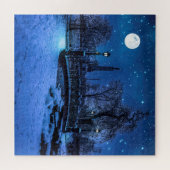 Magische Winternacht mit Sternenhimmel und Vollmon Puzzle (Horizontal)