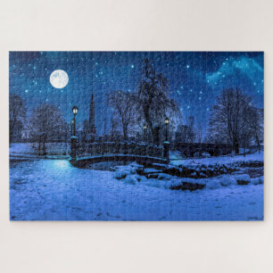 Magische Winternacht mit Sternenhimmel und Vollmon Puzzle