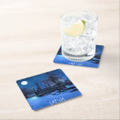 Magische Winternacht mit Sternenhimmel und Vollmon Rechteckiger Pappuntersetzer (Vor Ort)