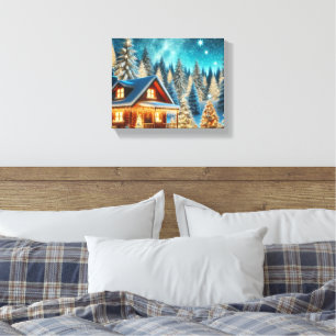 Magische Winterwunderlandhütte - Schneesicherheit Leinwanddruck