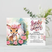 Magische Woodland Fawn Pink Girl Baby Dusche Einladung (Stehend Vorderseite)