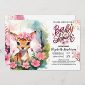 Magische Woodland Fawn Pink Girl Baby Dusche Einladung (Vorne/Hinten)