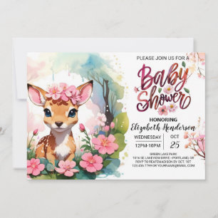Magische Woodland Fawn Pink Girl Baby Dusche Einladung