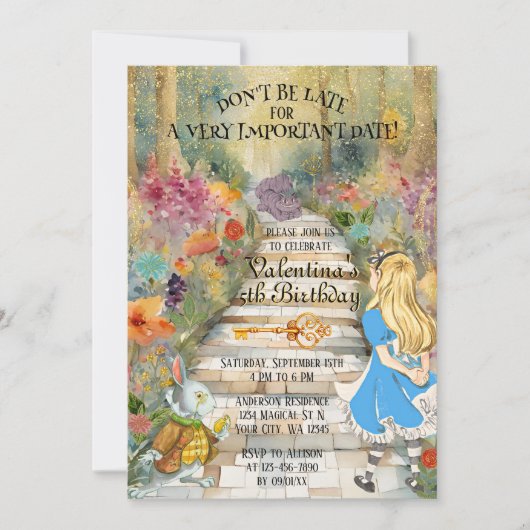Magische Wunderlandwälder Alice Rabbit Birthday Einladung (Vorderseite)