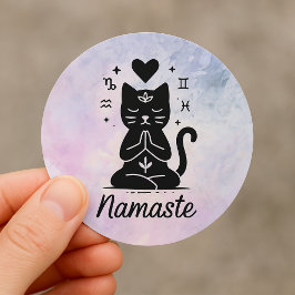 Magische Yoga-Katze-Aufkleber - Namaste & Zodiac-S Runder Aufkleber