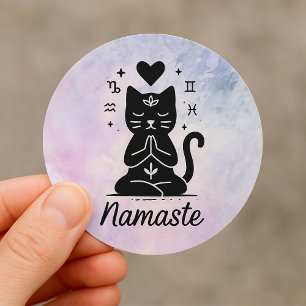 Magische Yoga-Katze-Aufkleber - Namaste & Zodiac-S Runder Aufkleber
