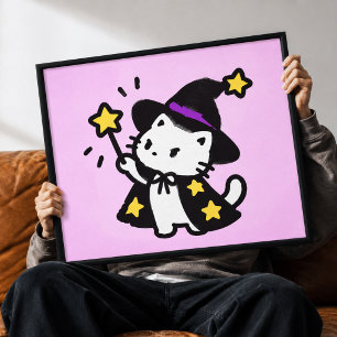 Magische Zauberkatze Kawaii Leinwand-Wandkunst Leinwanddruck