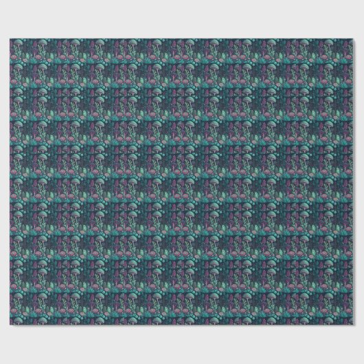 Magischer Alien-Pilz-Neonwald-Sci-Fi-Pattern Geschenkpapier (Flach)