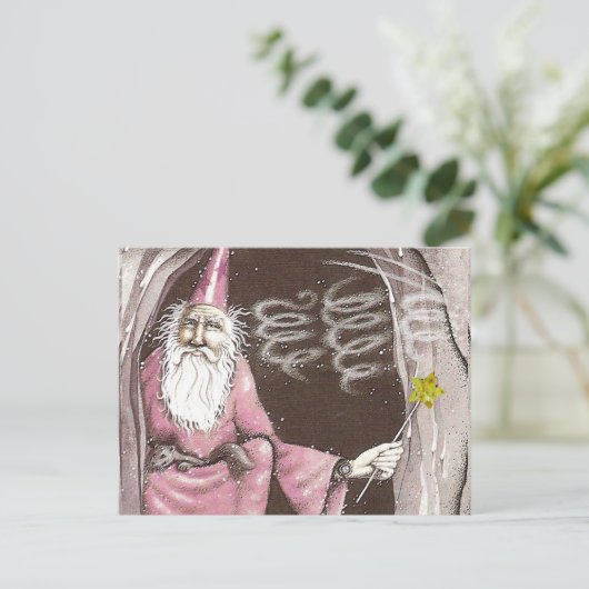 Magischer Alter Zauberer Elf Magic Wand Star Postkarte (Stehend Vorderseite)