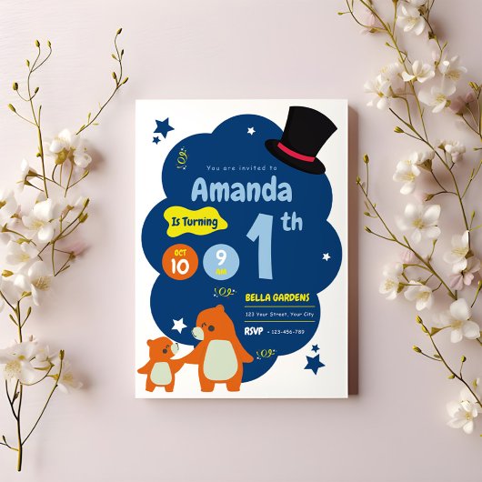 Magischer Bär 1. Geburtstag Einladung