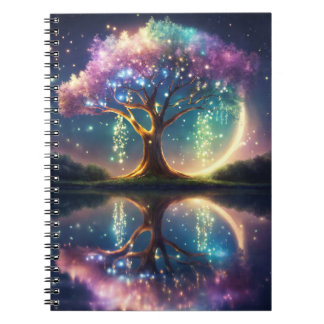 Magischer Baum des Lebens mit Glitzern nachts Notizblock