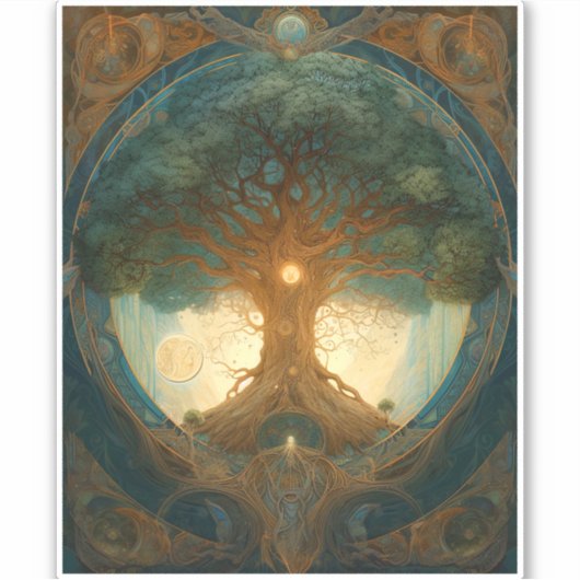 Magischer Baum des Lebens Surreale Natur Kunst Aufkleber (Vorderseite)