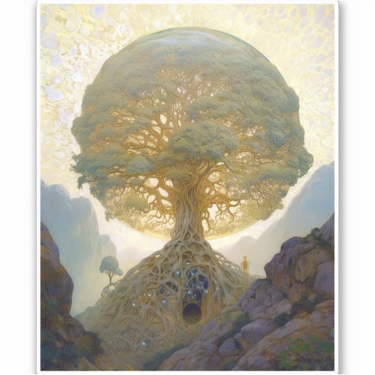 Magischer Baum des Lebens Surreale Natur Kunst Aufkleber (Vorderseite)