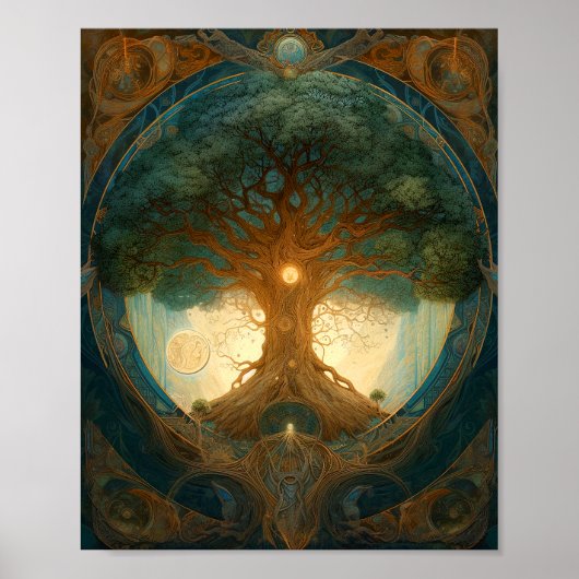 Magischer Baum des Lebens Surreale Natur Kunst Poster (Vorne)