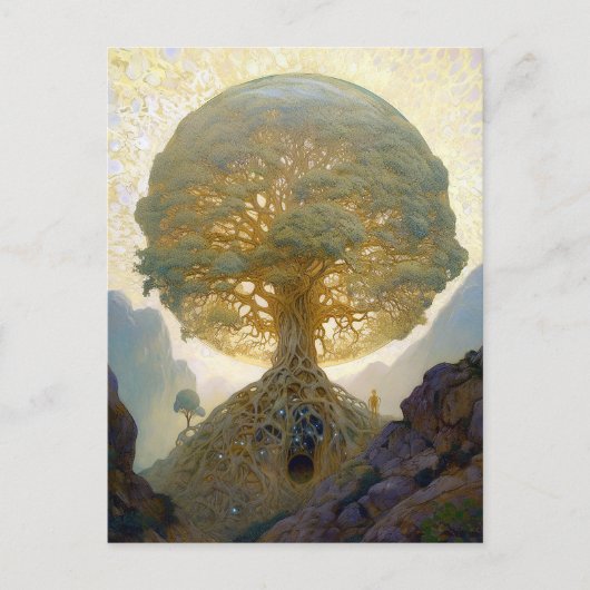 Magischer Baum des Lebens Surreale Natur Kunst Postkarte (Vorderseite)