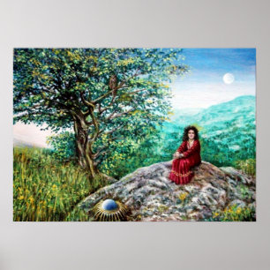 MAGISCHER BAUM / Morgendämmerung im grünen Wald un Poster