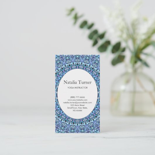Magischer blauer Blumen-GartenMandala Visitenkarte (Stehend Vorderseite)