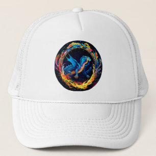 Magischer blauer Drache umgeben von Mystical Flame Truckerkappe