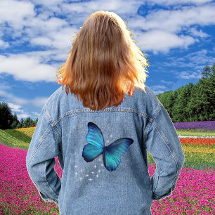 Magischer blauer Schmetterling & Sterne Jeansjacke