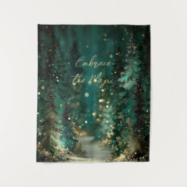 Magischer Blaugrüner Wald Gold Bokeh Wandteppich