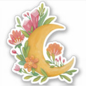 Magischer Blumenmond. Mystische niedliche Blume Aufkleber (Vorderseite)