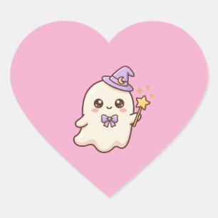Magischer Boo Süßer Kawaii-Geist mit Sternen-Zaube Herz-Aufkleber
