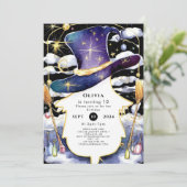 Magischer Broom Fun Wizard Geburtstag Einladung (Stehend Vorderseite)