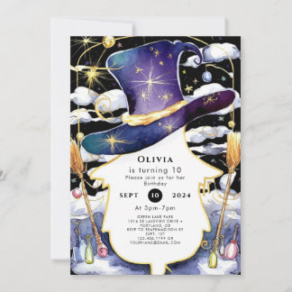 Magischer Broom Fun Wizard Geburtstag Einladung