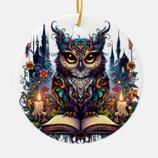 Magischer Bücher-Owl Keramik Ornament
