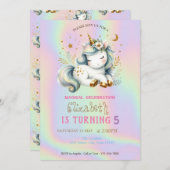 Magischer Chic Unicorn Rainbow Holographic Birthda Einladung (Vorne/Hinten)