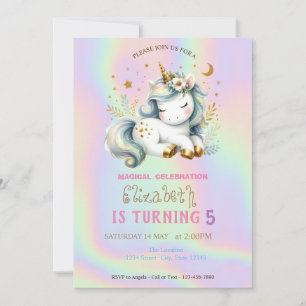 Magischer Chic Unicorn Rainbow Holographic Birthda Einladung