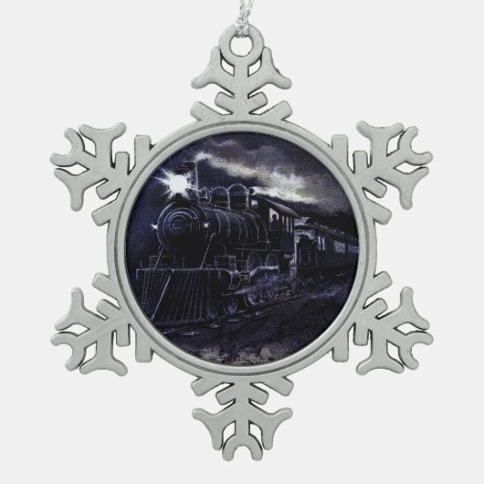 Magischer Dampfzug Motor Viktorianisch Train Schneeflocken Zinn-Ornament (Vorderseite)