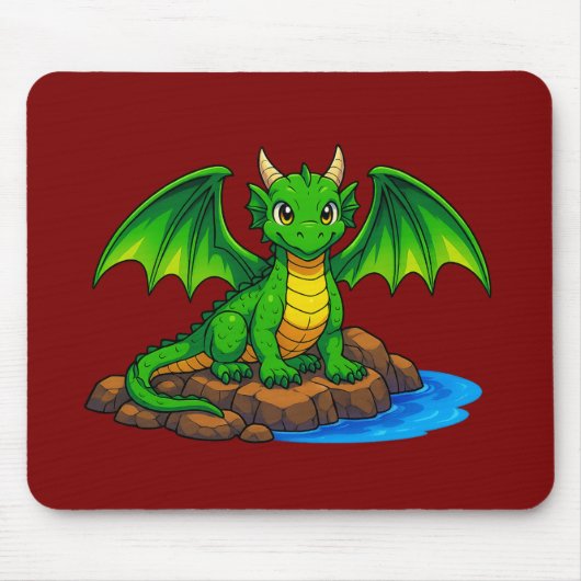 Magischer Drache auf den Felsen Mousepad (Vorne)