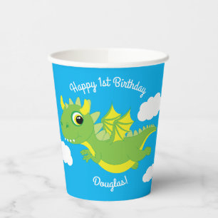Magischer Drache Niedlich 1. Geburtstag Party Pappbecher
