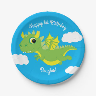 Magischer Drache-niedlicher 1. Geburtstags-Teller Pappteller