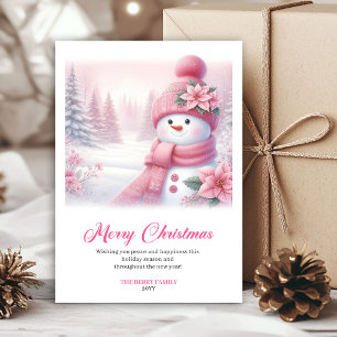 Magischer druckbarer Weihnachtsszene mit rosa Schn Feiertagskarte