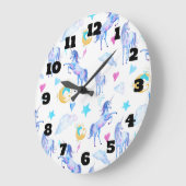 Magischer Einhorn-Muster-Aquarell-Fantasie-Entwurf Große Wanduhr (Winkel)