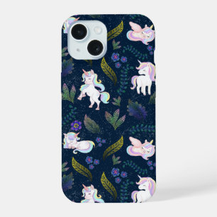 Magischer Einhorn-Nachtwald-Nahtloses Muster iPhone 15 Hülle