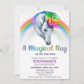 Magischer Einhorn Regenbogen Glitzer Wasserfarbe Einladung (Vorderseite)