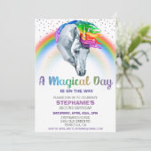 Magischer Einhorn Regenbogen Glitzer Wasserfarbe Einladung (Stehend Vorderseite)