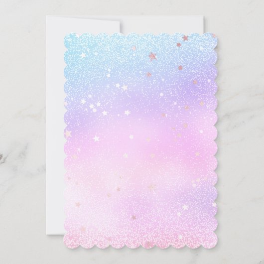 Magischer Einhorn, Regenbogen & Sterne Glitzer Geb Einladung (Rückseite)