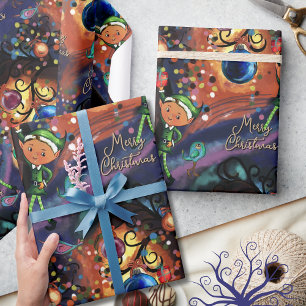 Magischer Elf & Vogel Whimsical Weihnachten Geschenkpapier