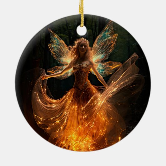 Magischer Fairy Angel mit Flügeln in Forest Pixie Keramik Ornament (Hinten)