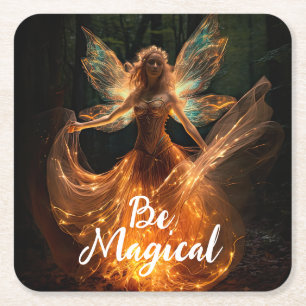 Magischer Fairy Angel mit Flügeln in Forest Pixie Rechteckiger Pappuntersetzer