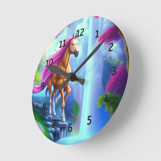 Magischer Fairy Horse Wasserfall Runde Wanduhr (Winkel)