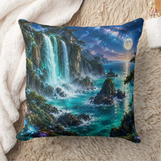 Magischer Fantasy-Wasserfall an der Meeresküste un Kissen