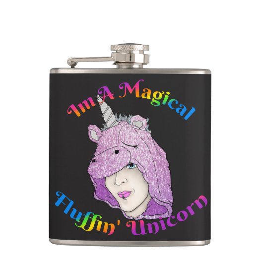 Magischer Fluffin Unicorn Vinyl Wrapped Flask Flachmann (Vorderseite)