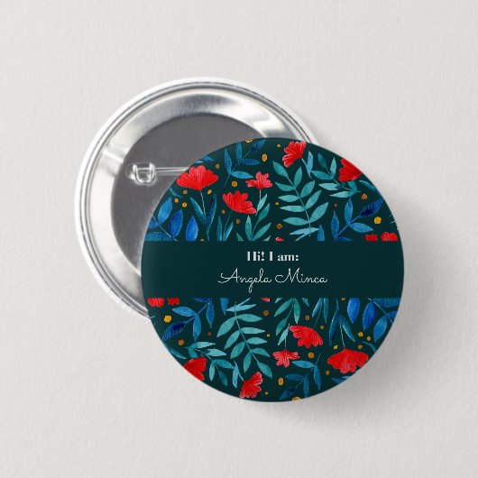 Magischer Garten - aquamarin und rot Button (Vorne & Hinten)