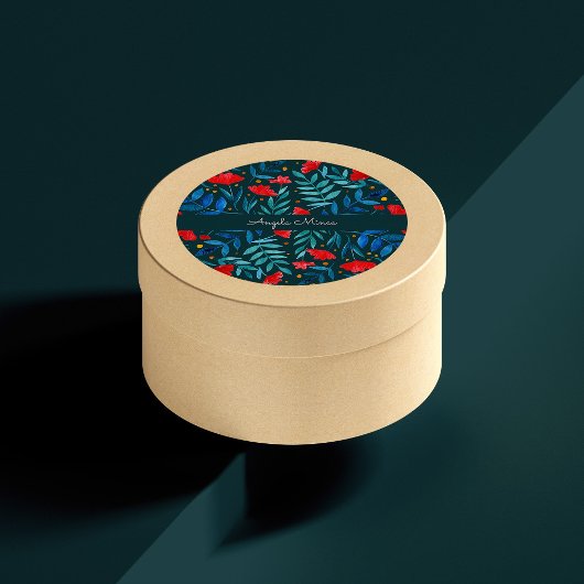 Magischer Garten - aquamarin und rot Runder Aufkleber